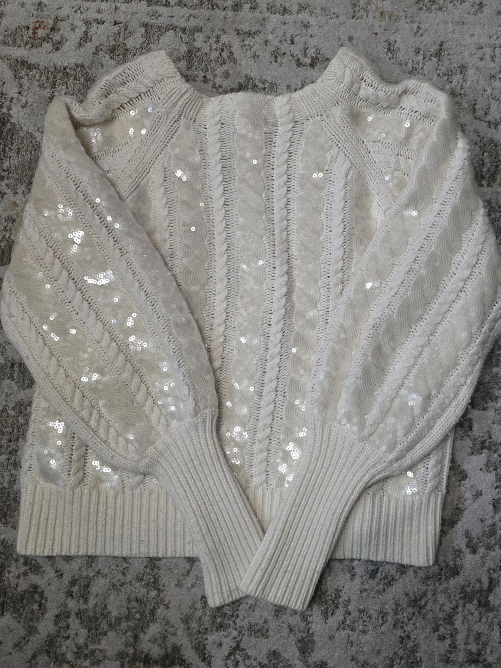 Veronica Beard Cream Sequin Cable-Knit Sweater